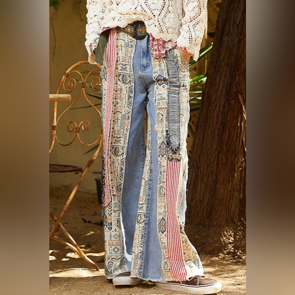 POL Boho Patchwork Wide-Leg Jeans | Multicolor Magic & Relaxed Fit - Picture 2 of 8